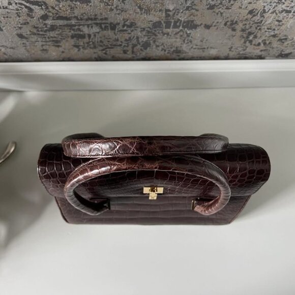 $7.5K LAMBERTSON TRUEX TIFFANY BROWN CROCODILE BOXCAR PURSE BAG - Picture 5 of 11